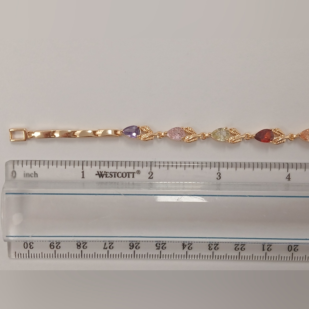 New 18k Goldplated Multi-Color Gemstone Forest Vine Bracelet - Picture 9 of 12